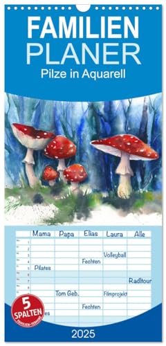 Familienplaner 2025 - Pilze in Aquarell mit 5 Spalten (Wandkalender, 21 cm x 45 cm), CALVENDO