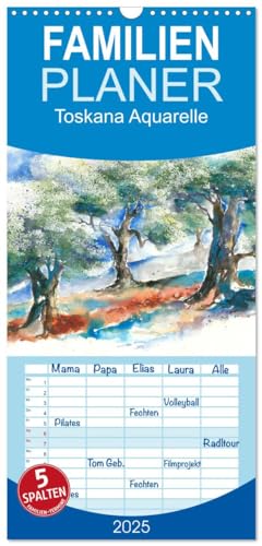 Familienplaner 2025 - Toskana Aquarelle mit 5 Spalten (Wandkalender, 21 cm x 45 cm), CALVENDO