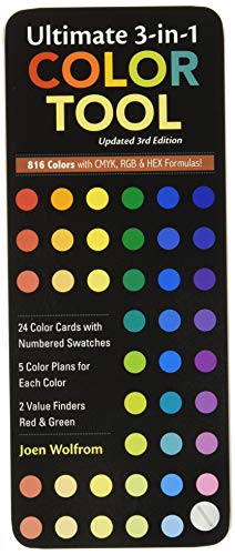 Ultimate 3-In-1 Color Tool: -- 24 Color Cards with Numbered Swatches -- 5 Color Plans for Each Color -- 2 Value Finders Red & Green