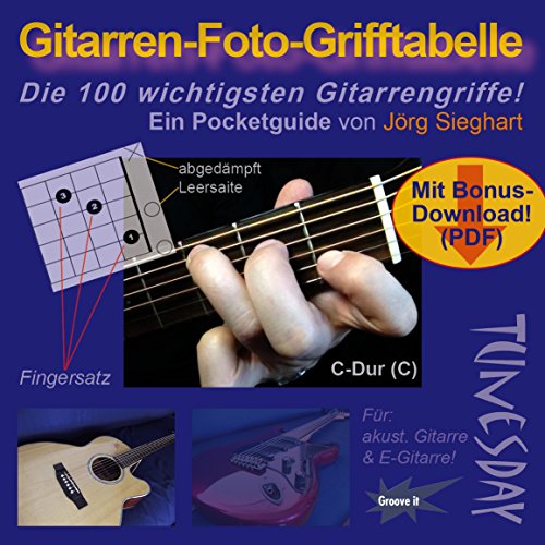 Gitarren-Foto-Grifftabelle im Taschenformat - Akkordtabelle für Gitarre mit Diagrammen und Fotos + Bonus-PDF zum Download: Die 100 wichtigsten Gitarrengriffe! Mit Bonus-Download (PDF)