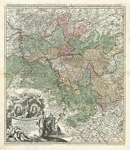 Historische Karte: UNTER FRANKEN 1707 (Plano): Frankfurt – Darmstadt – Heidelberg – Herzogtum Kurfürstentum Pfalz am Rhein – Kurfürstentum Mainz ... – Grafschaften Wertheim, Reineck und Erpach von Verlag Rockstuhl