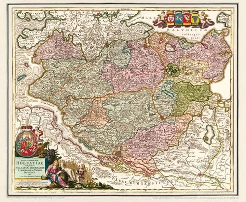 Historische Karte: Holstein mit den Herzogtümern Stormarn, Dithmarschen, Wagrien und Holstein im Jahr 1712
