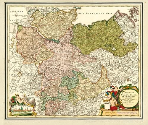 Historische Karte: Norddeutschland/Niedersachsen 1720: Kartuscheninschrift: Circulus Saxoniae Inferioris in omnes suos Status et Principatus accurate ... ex conatibus Ioh. Bapt. Homanni Noribergae.