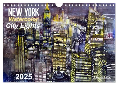 New York Watercolor Citylights (Wandkalender 2025 DIN A4 quer), CALVENDO Monatskalender von CALVENDO