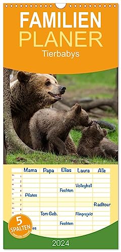 Familienplaner 2024 - Tierbabys 2024 mit 5 Spalten (Wandkalender, 21 cm x 45 cm) CALVENDO