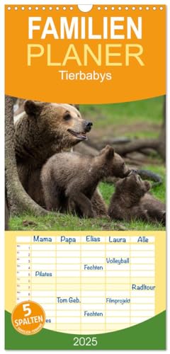 Familienplaner 2025 - Tierbabys 2025 mit 5 Spalten (Wandkalender, 21 cm x 45 cm), CALVENDO