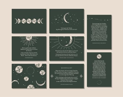 Schönes Postkarten Set "Sei wie der Mond": 16 Mond Postkarten mit inspirierenden Botschaften, Sprüchen und Zitaten, verschiedene Mond Motive, hochwertige Grußkarten in dekorativer Box von Johanna Kramer (Nova MD)