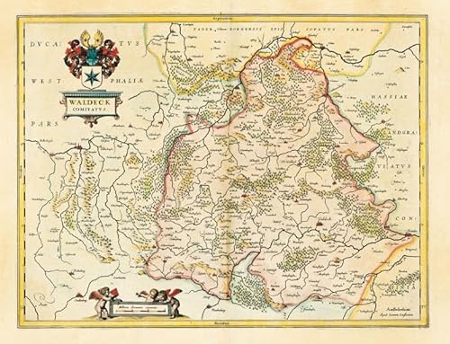 Historische Karte: Grafschaft Waldeck in Hessen 1635 - Waldeck Comitatus (Plano): Kartuscheninschrift: Waldeck Comitatus