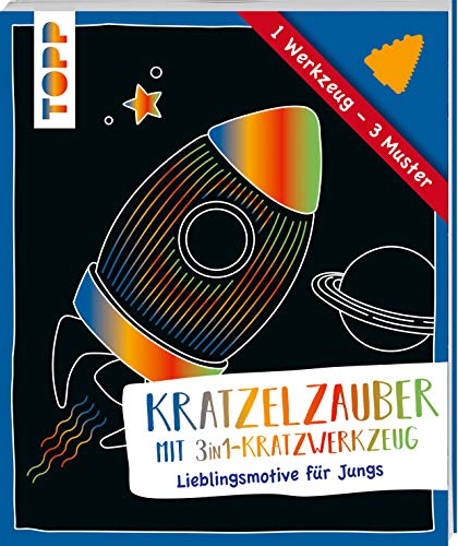 Kratzelzauber mit Kratzwerkzeug Jungs: Kratzelmotive mit großen Flächen und Kratzwerkzeug für 3 verschiedene Muster von Frech