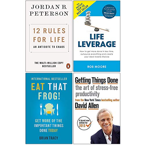 12 Regeln für das Leben, Life Leverage, Eat That Frog, Getting Things Done 4-Bücher-Sammlungsset