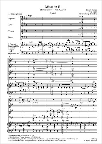 Theresienmesse in B (Klavierauszug): Missa in B Hob. XXII:12