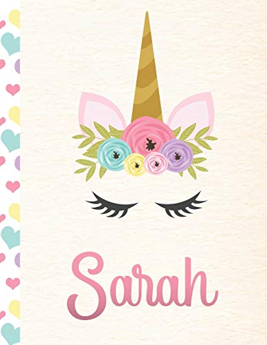 Sarah: Personalized Unicorn Journal For Girls - 8.5x11 110 Pages Notebook/Diary With Pink Name von Independently published
