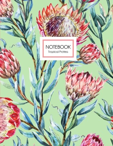 Tropical Protea Notebook: An Exotic Flower Notebook in Patina Light Green Floral
