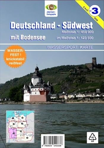 Wassersport-Wanderkarte / Deutschland Südwest: Maßstab 1: 450 000 mit Bodensee 1: 123 000