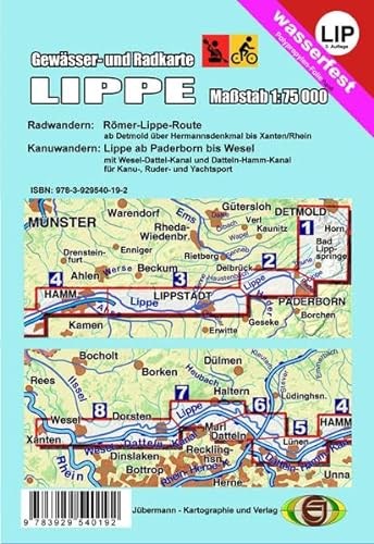 Gewässer- und Radkarte Lippe: Rad Römer-Lippe-Route, Kanu Paderborn bis Wesel