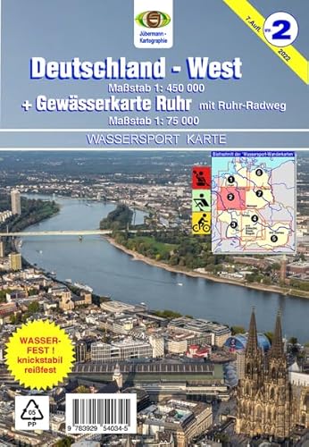 Wassersport-Wanderkarte / Deutschland-West mit Gewässerkarte Ruhr: Kanu-und Rudersportgewässer / Maßstab 1: 450 000, Ruhr: 1: 75 000 (Wassersport-Wanderkarte: Kanu-und Rudersportgewässer) von Jübermann, E