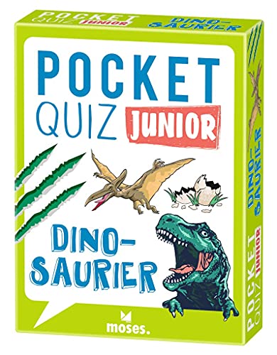 Moses. Pocket Quiz Junior – Dinosaurier, Das Kinderquiz für Dino-Fans mit 100 Fragen und Fakten rund um die Urzeitgiganten T-Rex, Stegosaurus und Co., Für Kinder ab 8 Jahren