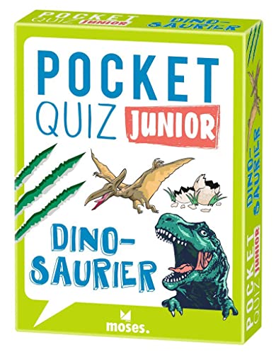 Moses. Pocket Quiz Junior – Dinosaurier, Das Kinderquiz für Dino-Fans mit 100 Fragen und Fakten rund um die Urzeitgiganten T-Rex, Stegosaurus und Co., Für Kinder ab 8 Jahren von moses
