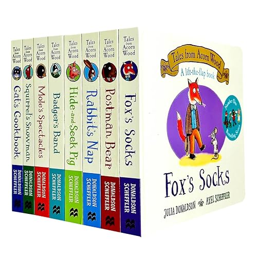 Julia Donaldson Tales From Acorn Wood Series Collection 8 Books Set (Fox's Socks, Hide-and-seek Pig, Postman Bear, Rabbit's Nap, Cat's Cookbook, Squirrel's Snowman, Mole's Spectacles, Badger's Band)