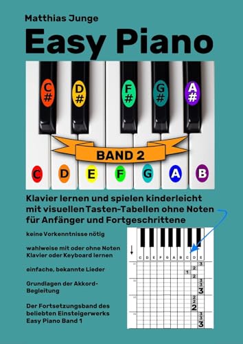 Easy Piano Band 2: Klavier lernen und spielen kinderleicht mit visuellen Tasten-Tabellen ohne Noten für Anfänger und Fortgeschrittene von Institut f.Astromedizin