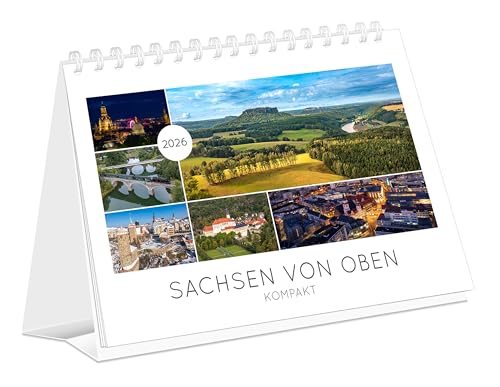 Kalender Sachsen von oben kompakt 2026: | 21 x 15 cm | weißes Kalendarium von K4Verlag