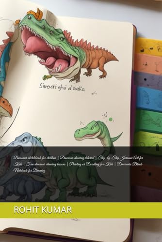 Dinosaur sketchbook for children | Dinosaur drawing tutorial | Step-by-Step Jurassic Art for Kids | Fun dinosaur drawing lessons | Painting or Doodling for Kids | Dinosaurs Blank Notebook for Drawing