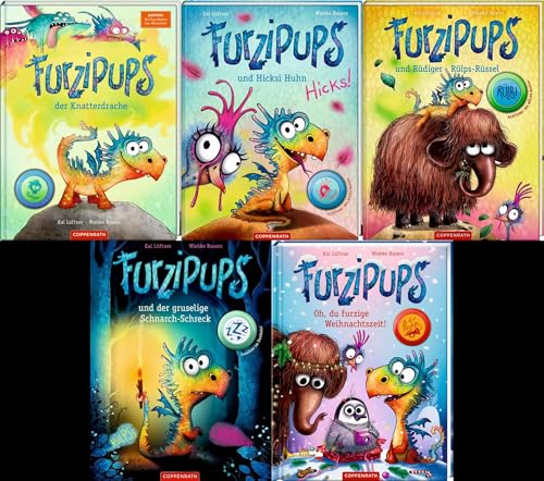 Furzipups, der Knatterdrache + Furzipups und Hicksi Huhn + Rüdiger Rülpsrüssel + und der gruselige Schnarch-Schreck + Oh, du furzige Weihnachtszeit im Set + 1 exklusives Postkartenset
