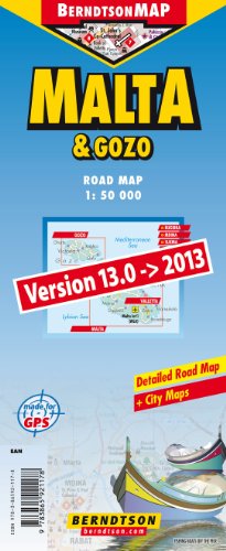 Malta & Gozo 1:50 000 +++ Mdina & Rabat, Valetta & Sennglea & Vittoriosa, Victoria, Time Zones (BerndtsonMAP) (Road Map/ Landkarte) [Folded Map/ ... Detailed Road Map + City Maps, Made for GPS
