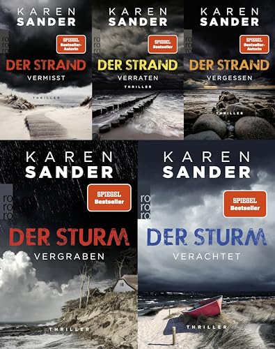 Karen Sander Band 1 - 5 Taschenbuch Set | Der Strand und Der Sturm: Verraten + Vergessen + Vermisst + Vergraben + Verachtet plus 6 extra Lesezeichen