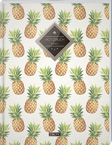 TULPE Kariertes Notizbuch A4 „C092 Hipster Ananas“ (140+ Seiten, Vintage Softcover, Doppelrand, Seitenzahlen, Register - Dickes Notizheft, Matheheft, ... Schulheft, Tagebuch, Kariertes Heft Nr 26)