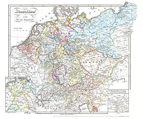Historische Karte: DEUTSCHLAND von 1792-1854 (Plano): mit zwei Teilkarten: Deutschland 1811 und einer Karte von der Völkerschlacht bei Leipzig 1813