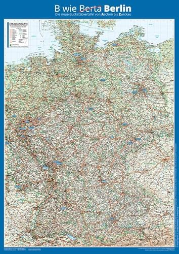 Kastanea Buchstabier-Straßenkarte Deutschland nach DIN 5009, 84 x 119 cm, Papierkarte beschichtet und beleistet: Landkarte matt beschichtet und weiß beleistet von Kastanea GmbH