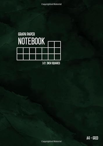 Graph Paper Notebook A4 1/2 Inch Squares: Marble Green Black, Smart Design, Large Grids, Numbered Pages, Composition Book Quad Ruled for Math / Handwriting Workbook for Kids (Graph Journals)