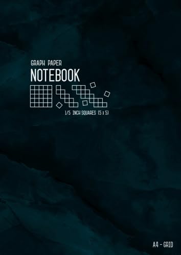 Graph Paper Notebook A4 1/5 Inch Squares: Marble Teal Black, Large, Smart Design, 5 Grids per Inch - 5x5, Numbered Pages, Composition Book Quad Ruled for Math and Science (Graph Journals)
