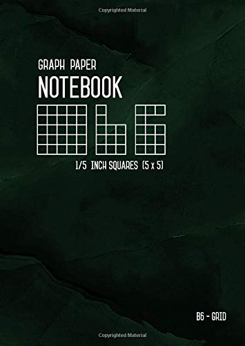 Graph Paper Notebook B6 1/5 Inch Squares: Marble Green Black, Small, 5 Grids per Inch - 5x5, Numbered Pages, White Sheet, Soft Cover, Composition Book Quad Ruled for Math and Science (Graph Journals) von CreateSpace Independent Publishing Platform