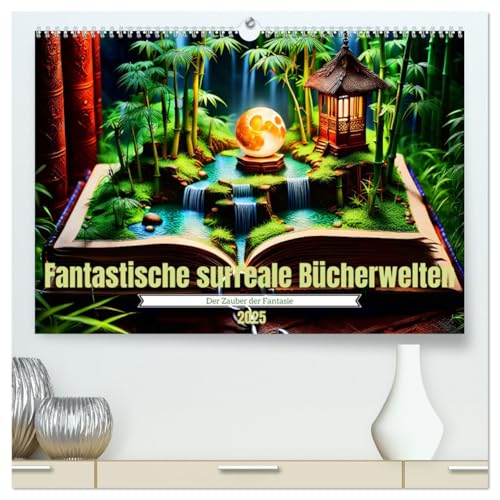 Fantastische surreale Bücherwelten (hochwertiger Premium Wandkalender 2025 DIN A2 quer), Kunstdruck in Hochglanz von CALVENDO