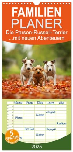 Familienplaner 2025 - Die Parson-Russell-Terrier ...mit neuen Abenteuern aus der Hundeknipserei mit 5 Spalten (Wandkalender, 21 cm x 45 cm), CALVENDO von CALVENDO
