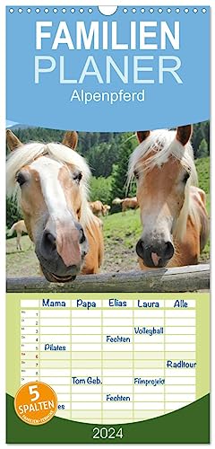 Familienplaner 2024 - Alpenpferde mit 5 Spalten (Wandkalender, 21 cm x 45 cm) CALVENDO