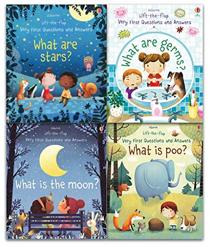 Usborne Lift The Flap Very First Questions and Answers 4 Books Collection Set (What is the Moon, What are Stars, What are Germs, What is Poo)