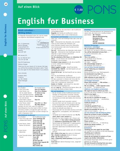 PONS English for Business auf einen Blick: kompakte Übersicht, Englisch fürs Büro (PONS Auf einen Blick)