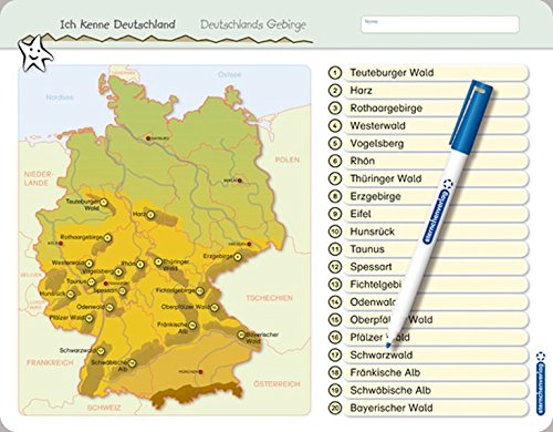 Ich kenne Deutschland - Deutschlands Gebirge: Für die 3. bis 5. Klasse - Stabile wiederbeschreibbare Lernvorlage im großen Format, 32,5 x 25 cm ... ohne zu schmieren und ohne Farbrückstände. von sternchenverlag