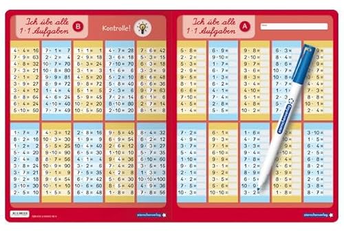 Ich übe alle 1x1 Aufgaben mit Stift: Einmaleins Übungstafel, Klappkarte im großen Format, trocken abwischbar ohne zu schmieren und ohne Farbrückstände für die 2. Klasse Ich übe alle 1x1 Aufgaben mit Stift: Einmaleins Übungstafel, Klappkarte im großen Format, trocken abwischbar ohne zu schmieren und ohne Farbrückstände für die 2. Klasse