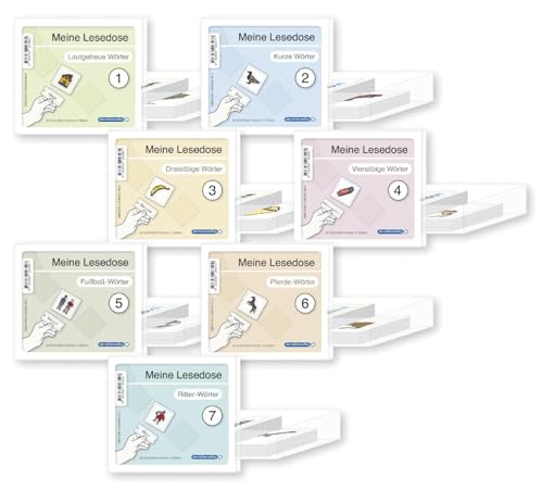 Meine Lesedose 1 bis 7 - komplette Sammlung mit 7 Dosen: Jeweils 24 Bild-Wort-Karten in Sprechsilben mit Selbstkontrolle in der Box: jeweils 24 Bild-Wort-Karten in Silben Meine Lesedose 1 bis 7 - komplette Sammlung mit 7 Dosen: Jeweils 24 Bild-Wort-Karten in Sprechsilben mit Selbstkontrolle in der Box: jeweils 24 Bild-Wort-Karten in Silben