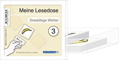 Meine Lesedose 3 - Dreisilbige Wörter: 24 Bild-Wort-Karten in Sprechsilben mit Selbstkontrolle in der Box: 24 Bild-Wort-Karten in Silben