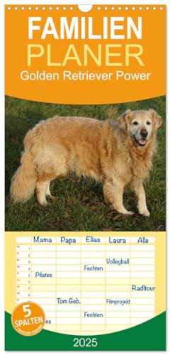 Familienplaner 2025 - Golden Retriever Power mit 5 Spalten (Wandkalender, 21 cm x 45 cm), CALVENDO von CALVENDO
