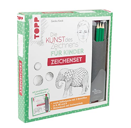 Die Kunst des Zeichnens für Kinder Zeichenset: Kinder-Zeichenschule mit Skizzenseiten und cooler Stiftetasche mit 3 Bleistiften. Mit praktischem Gummiband von TOPP