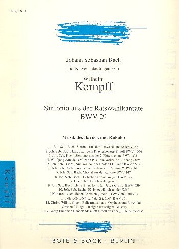 Sinfonia aus der Ratswahlkantate: "Wir danken dir, Gott, wir danken dir". BWV 29. Klavier.: "Wir danken dir, Gott, wir danken dir". No. 1. BWV 29. piano. (Musik des Barock und Rokoko)
