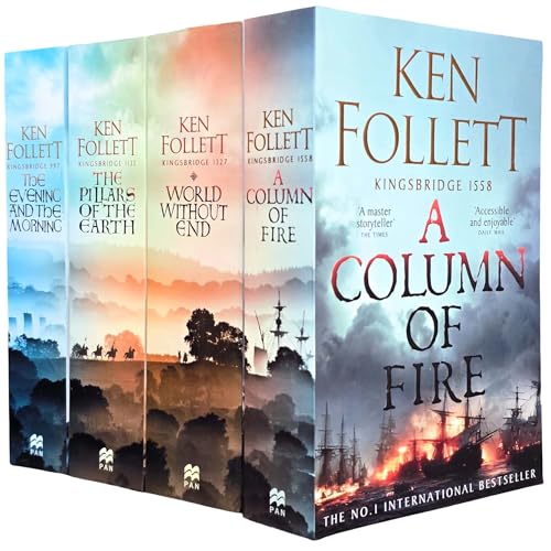 Kingsbridge Novels Collection 4 Bücherset von Ken Follett (Der Abend und der Morgen, Die Säulen der Erde, Welt ohne Ende, Eine Feuersäule)