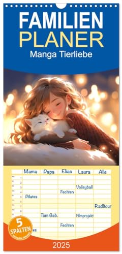 Familienplaner 2025 - Manga Tierliebe mit 5 Spalten (Wandkalender, 21 cm x 45 cm), CALVENDO
