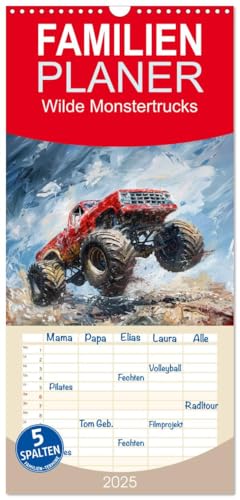 Familienplaner 2025 - Wilde Monstertrucks mit 5 Spalten (Wandkalender, 21 cm x 45 cm), CALVENDO von CALVENDO